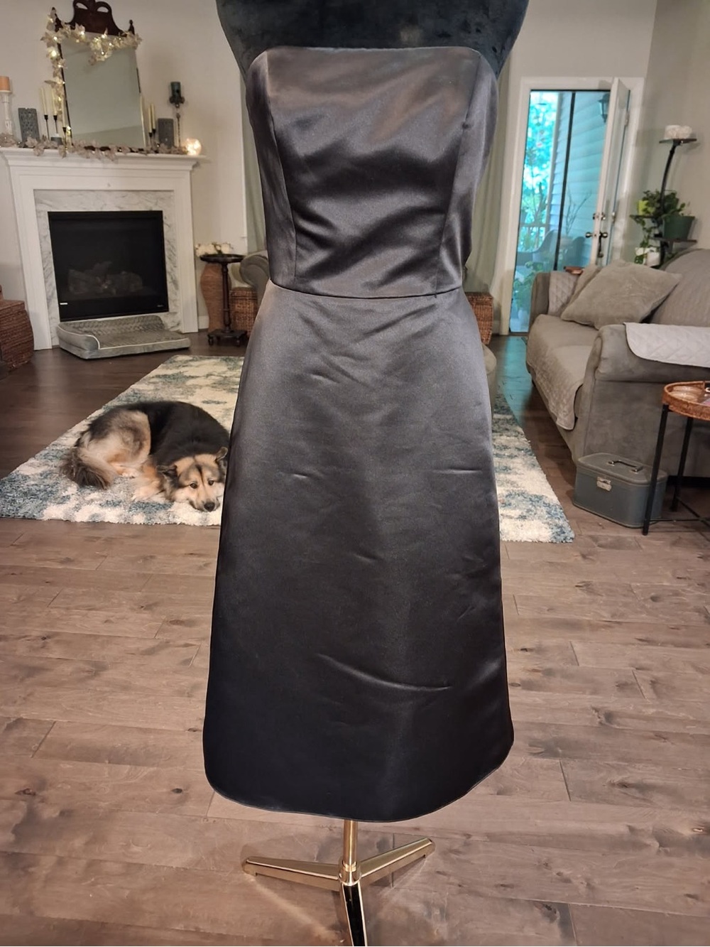 Bill Levkoff Black Satin Strapless Cocktail Dress